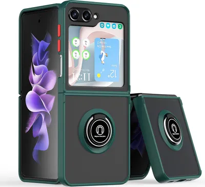 Produktbild von Hülle für Samsung Galaxy Z Flip 6/Z Flip 7 FE Matte Transluzent TPU Stoßfest Schutzhülle mit Ring Halter Ständer dunkelgrün