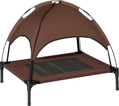Zdjęcie produktu dla Legowisko dla psów Zimilo Outdoor z baldachimem, 76 x 61 x 73 cm, podwyższone, oddychające, wodoodporne, przenośne, kolor brązowy