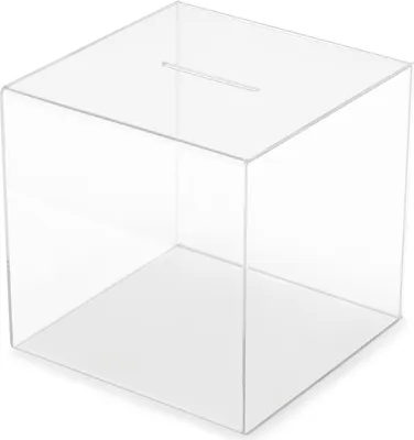 Produktbild von Deflecto Sammelbox Acryl mit Schilderhalter - 30,3x30,3x30,5mm - Transparent