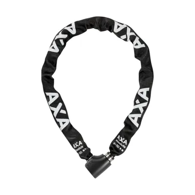 A black chain lock with white lettering on a white background.