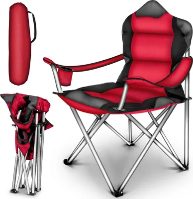 Produktbild von TRESKO Campingstuhl Rot Angelstuhl Faltstuhl Klappstuhl Regiestuhl Anglerstuhl gepolstert