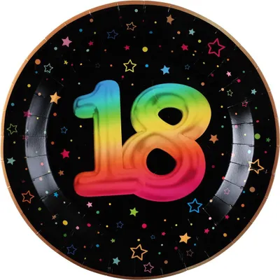 Produktbild von 6 Papp-Teller Geburtstag 18 schwarz bunt