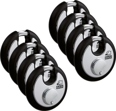 Produktbild von BASI - Rundbügel-Vorhangschloss - SET - 8x RVS 610W - 70 mm - Schwarz - Gleichschließend Nr. 2 - 8x6100-7021-2SCHW