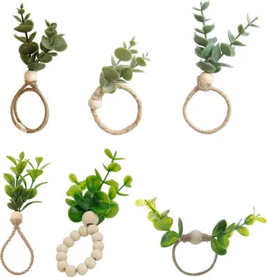 Produktbild von 6 Stück Serviettenschnallen, künstliches Blattseil-Dekor, Holzperlen, böhmische Tischdekoration, Serviettenringe, rustikale Hochzeitsfeier, Feiertags-Ess-Akzente, Serviettenhalter