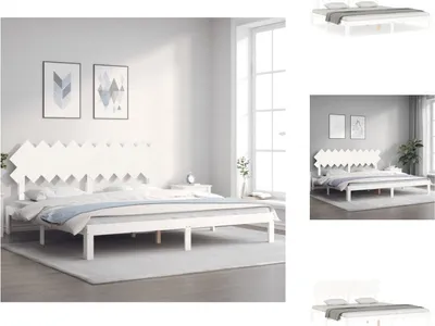 Produktbild von vidaXL Massivholzbett mit Kopfteil Weiß 200x200 cm -  Betten & Bettgestelle