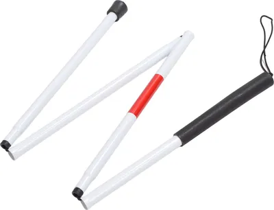 Obrázok produktu pre Hůl pre nevidiacich, skladacia, z hliníka, s reflexným označením a remienkom na ruku, biela, pre osoby so zrakovým postihnutím