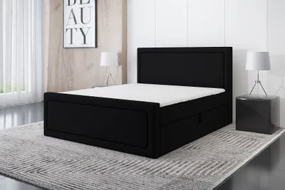 Produktbild von Boxspringbett GERI 140 x 200 mit 2 Bettkästen, Bonell-Matratze und Topper. Farbe: Schwarz