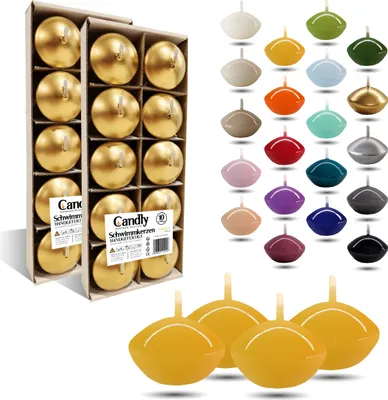 Produktbild von CANDLY HANDMADE© 10x Schwimmkerzen Premium Ø 45mm | Valentinstag, Ostern, Weihnachten, Haus Dekoration, Candles, Kerzen für Damen (Gelb)