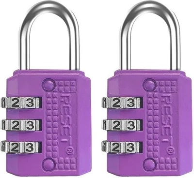 Immagine prodotto di Lucchetto a combinazione compatto a 3 cifre, ideale per i viaggi, confezione da 2, viola