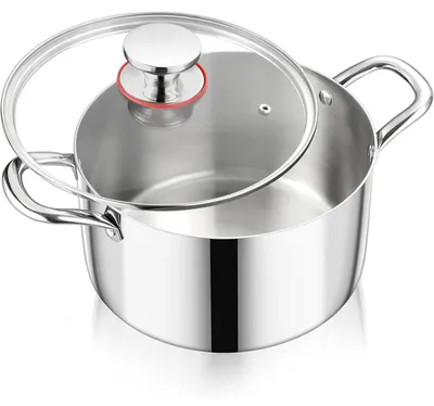 Productafbeelding van Kochtopf inductie, 5 liter, 3-laags roestvrij staal, glazen deksel, pan voor pasta, diameter 22 cm