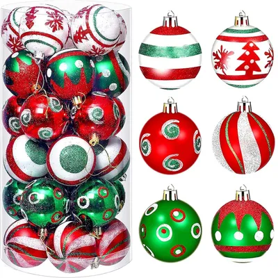 Image de Lot de 30 boules de Noël rouges et vertes pour la décoration du sapin