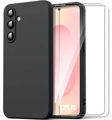 Image de Coque + 2 Verres Trempés pour Samsung Galaxy S25 FE, Silicone Liquide Slim Légère Anti-Rayures - Noir