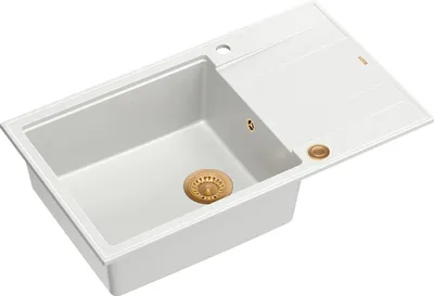 Produktbild von QUADRON Spülbecken 1-Becken Spüle | Größe: 86 x 50 x 21 cm | EVAN 136 | Küchenspüle Granitspüle aus GraniteQ mit Siphon | Weiß & Kupfer