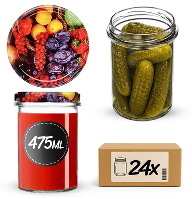 Produktbild von KADAX Einmachgläser 475ml mit Ø 82 mm Schraubdeckel, Marmeladengläser, Schraubgläser zum Einkochen, Einmachen und Aufbewahren von Marmelade & Honig (Früchte, 24 Stück)