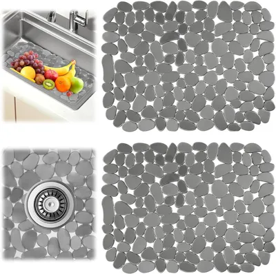 Produktbild von Set mit 2 Spülbeckenmatten 40×30 cm, schnelle Entwässerung, Kieselsteine, Geschirr/Gemüse.