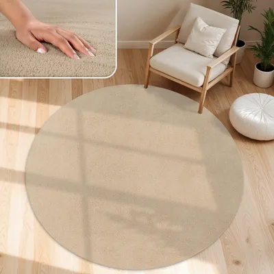 Produktbild von Moderner Wohnzimmer Teppich Kurzflor Waschbar Weich Felloptik Anti-Rutsch Grösse 120 cm Rund