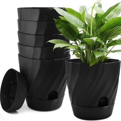 Produktbild von Blumentopf Selbstbewässernd 6er Set 12cm Kunststoff Rund mit Untersetzer