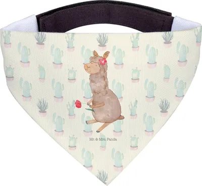 Produktbild von Mr. & Mrs. Panda Halstuch Für Hunde Alpaka Blume - Kaktus Grün - Geschenk, Lama, Hund, Dreieckstuch, Bandana, Lamas, Witz