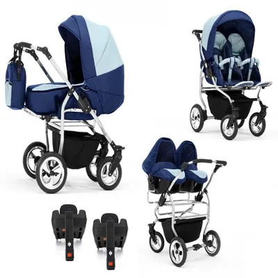 Produktbild von Zwillingskinderwagen 5 in 1 Duo inkl. Autositze und Iso Bases - 14 Teile -  in 20 Farben