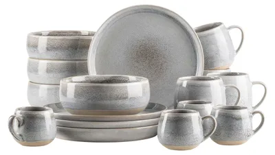 Frühstücksset, 16-teilig, Steinzeug, grau, für 4 Personen