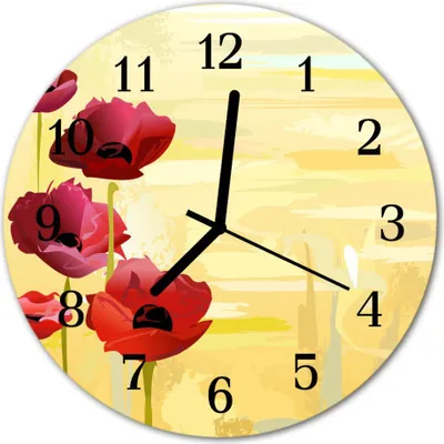 Produktbild von Glasuhr Wanduhr Küchenuhr Echt-Glas 30fi cm Mohnblumen rot