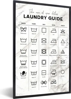 Produktbild von MuchoWow® Gerahmtes Poster Wäschesymbole - Waschanleitung - Marmor 20x30 cm - Poster mit Schwarzem Bilderrahmen Wandposter Rahmen Foto Bilder - Drucken - Bilder Poster im Rahmen