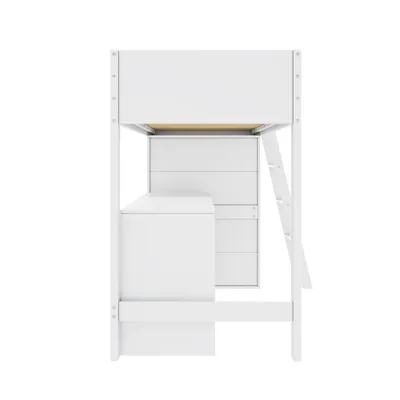 Produktbild von okwish Hochbett für Kinder 90x200cm mit Kleiderschrank, frei kombinierbar, Kinderbett mit Leiter und Schreibtisch, Keine Matratze,Weiß