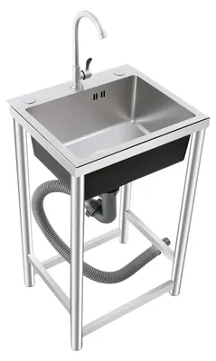 Zdjęcie produktu dla Wolnostojący zlew – jedno komorowy – z baterią – stal nierdzewna – 45 x 41 x 75 cm – srebrny