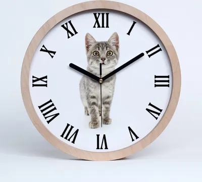 Produktbild von Holzuhr 25fi cm wanduhr - schwarze Spitzen - graue Katze