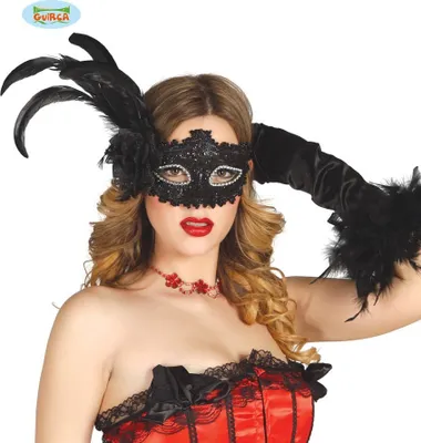 Produktbild von y venezianische Maske mit Feder in schwarz für Damen