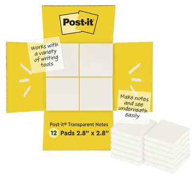 Produktbild von Post-it® Tranparent Notes Haftnotizen - 73 mm x 73 mm - 36 Blatt/Block - 12 Pads/Packung