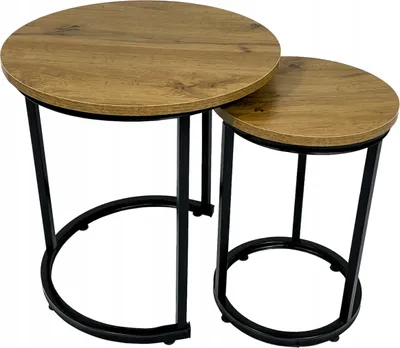 Zdjęcie produktu dla Stoliki kawowe okrągłe zestaw stolików loft fi 45x47 , fi 30x42 do salonu dąb