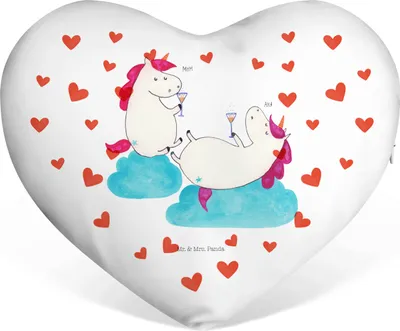 Produktbild von Mr. & Mrs. Panda Dekokissen Einhorn Sekt - Weiß - Geschenk, Herz Kissen, Unicorn, Freundinnen, Herzkissen, dekoartikel, Beste, Einhörner, Freundin, Sofakissen, Party