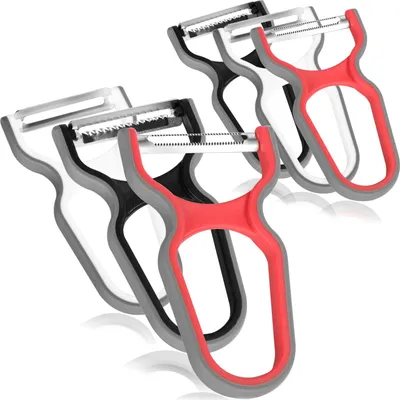 Productafbeelding van com-four® 6-delige set universele schilmesters voor fruit en groenten - Roestvrij staal, bijzonder scherpe, ergonomische schilmesters met antislip rubberen rand - Dunschiller met pendelmes