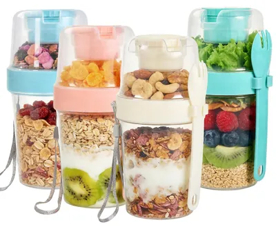 Productafbeelding van Set van 4 Herbruikbare Yogurt Parfait Bekers met Deksel en Lepel