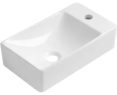 Zdjęcie produktu dla Umywalka ceramiczna Sima - wisząca, prawa strona - biała, połyskliwa - 37,2 x 21,2 cm
