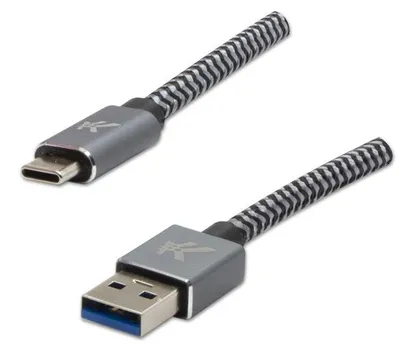 Image de Logo Câble USB (3.2 gen 1) USB A mâle - USB C mâle 2m gris 5 Gbps, 5V/2A tresse métallique, hli