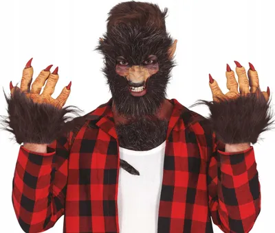 Imagen del producto de Guantes con forma de patas de lobo, accesorios de Halloween, complemento para disfraces de vampiro o personajes terroríficos, ideales para fiestas de disfraces, diversión con temática de monstruos, aventuras de lobos, máscara para la noche. Color: marrón