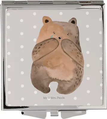 Produktbild von Mr. & Mrs. Panda Kleiner Spiegel Bär Verlust - Grau Pastell - Geschenk, Kosmetikspiegel, Reise Schminkspiegel, Teddy, Taschenspiegel, Quadratischer, Handspiegel
