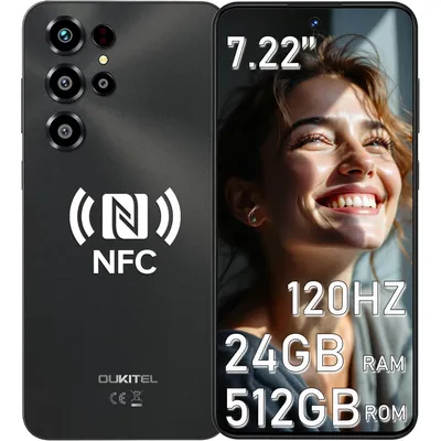 Produktbild von OUKITEL C68 24GB(8+16)+512GB/1TB TF Smartphone Ohne Vertrag, 7,2 Zoll 120 Hz HD+ IPS Display, 6000 mAh 64 MP Android 15 4G Dual-SIM Handy,NFC, Schwarz