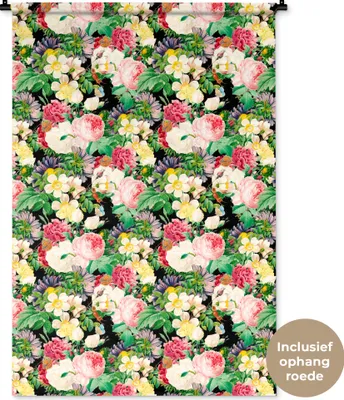 Produktbild von MuchoWow® Wandteppich Wandbehang Blumen - Frühling - Muster 90x135 cm Tapisserie Dekoration Wandtuch - Baumwolle - Wandskulptur