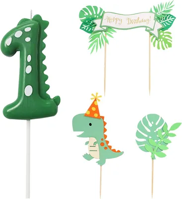 Productafbeelding van 1 kaars - 3 stuks taartinzetstukken - Cijfer 1 kaars - Dinosaurus-decoratie - Kinderverjaardagsfeestje