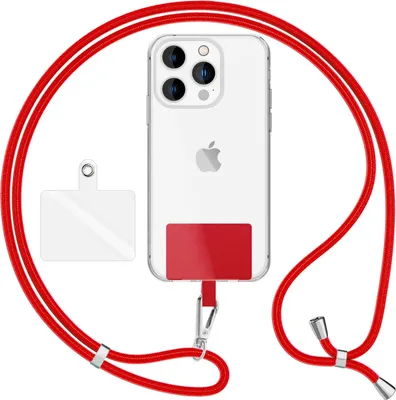 Obrázok produktu pre HoldMe Air Edition - univerzálna šnúrka s 2 podložkami a karabínou (strieborná) - 160 cm popruh na mobilný telefón - červená