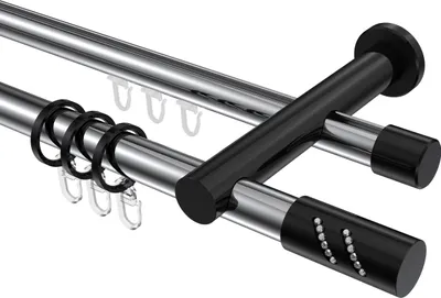 Produktbild von Interdeco Rundrohr-Innenlaufstange / Gardinenstange (Kombination) Chrom / Schwarz, Typ Platon Zoena (Glitzerzylinder), 20 mm Ø 2-läufig, 520 cm
