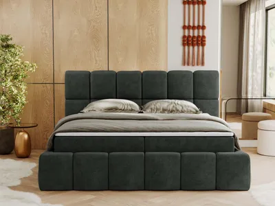 Produktbild von MKS MEBLE Boxspringbett, Doppelbett NIRA mit dekorativem Kopfteil, Multipocket-Matratze und Topper, Polsterbett mit Bettkästen - 120 x 200 cm - H3 - Dunkelgrau Struktur