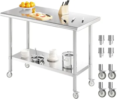 Image de Table de travail - Banc de travail - Table de travail sur roulettes - Table de travail industrielle - Acier inoxydable