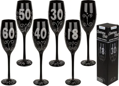 Produktbild von Schwarzes Sektglas mit silberfarbener Glitterbeschriftung ca. 24 cm