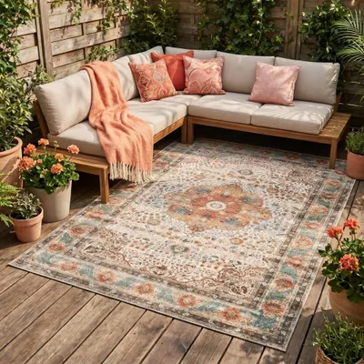 Zdjęcie produktu dla Volero - Dywan do wnętrz i na zewnątrz - Cairo Medallion Kremowy/Wielobarwny - 200x290 cm