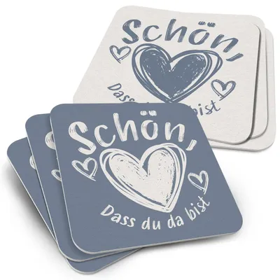 Produktbild von Funke & Brand 50 Bierdeckel eckig "Schön, dass du da bist" - Untersetzer aus Bierfilzpapier, 9,3 x 9,3 cm, Grau