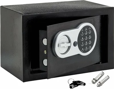 Obrázek produktu pro Digitální trezor Safe & Secure s číselným kódem a nouzovými klíči, montáž na stěnu nebo podlahu, ocel, černá barva #1